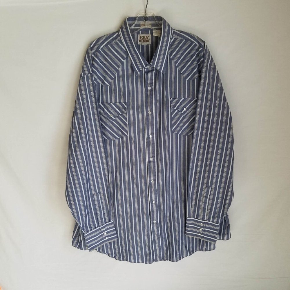 Ely Cattleman Tall Man Mens Striped Pearl Snap Button L/S Western Shirt 3XL 3XLT